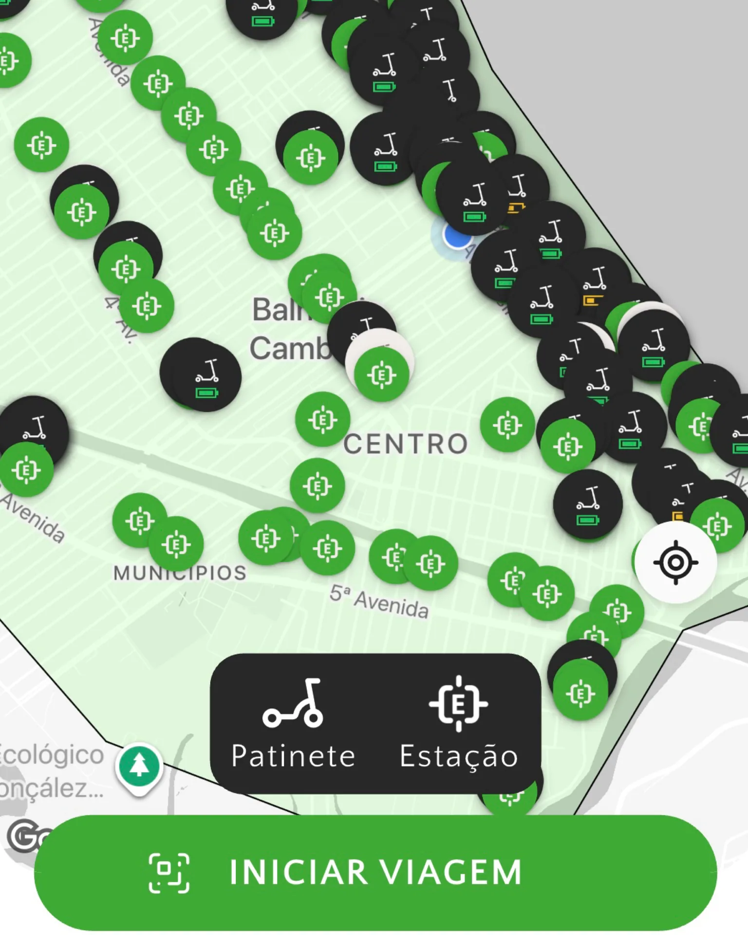 Mapa com veículos LetsGo próximos